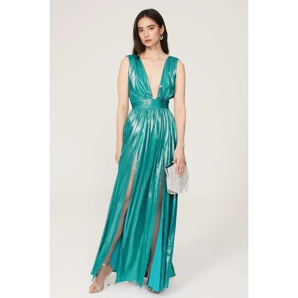 Bronx and Banco Romi Metallic Goddess Gown in Teal Womens Long Dress - Picture 13 of 17
